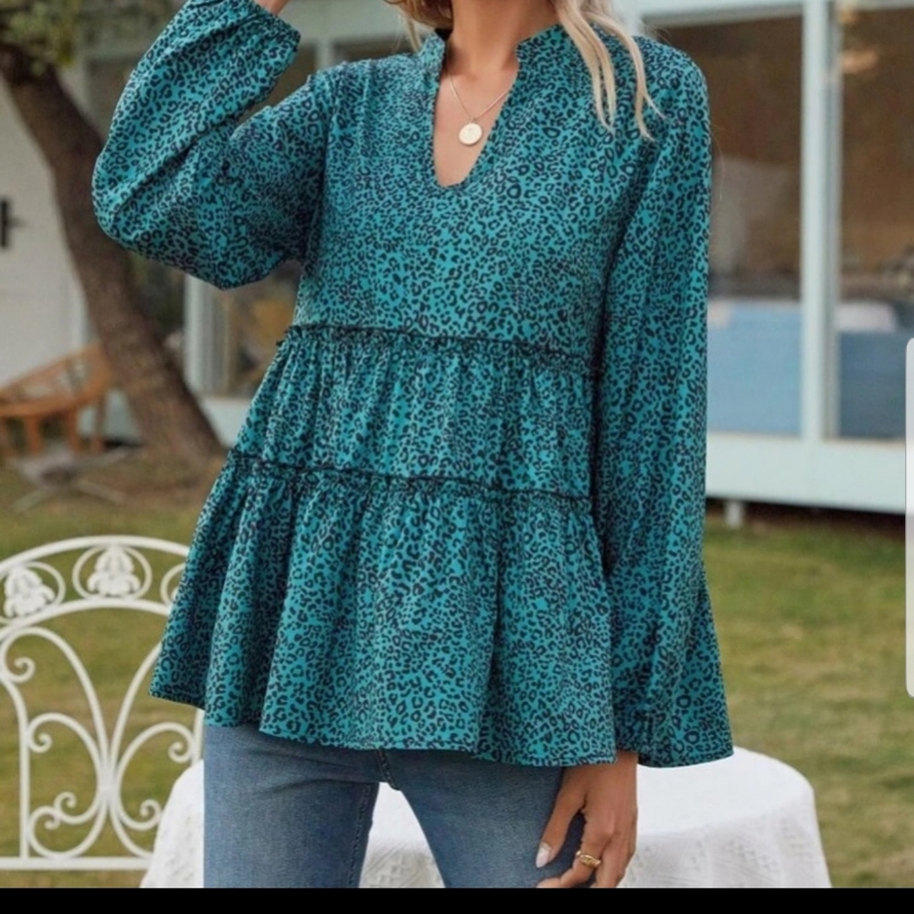 NEW Teal Animal Print Babydoll Top